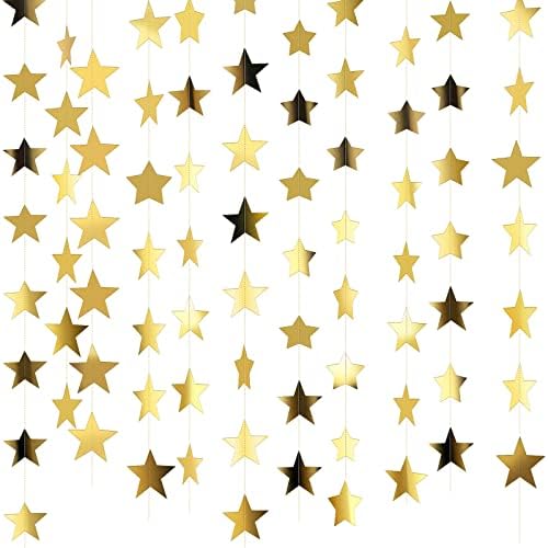 Patelai Glitter Star Garland 130 Feet Gold Decor