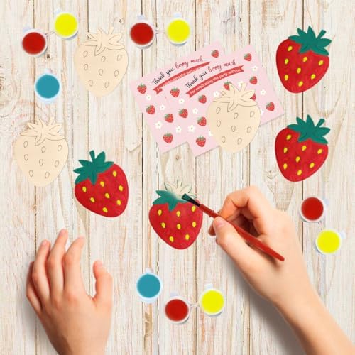 Strawberry Birthday Party Favor Cards with Wood Painting Crafts Bulk