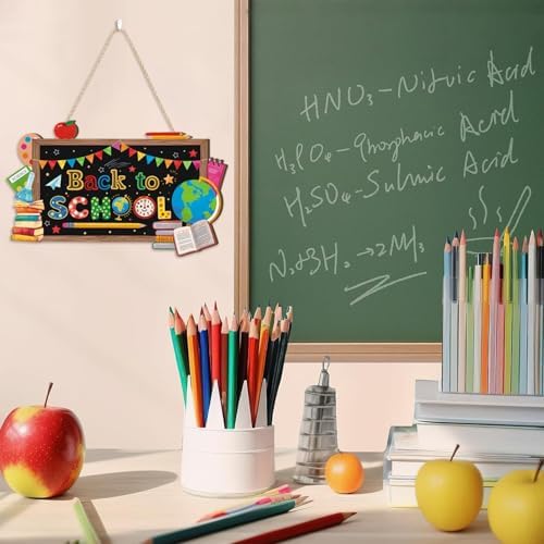 Aryroi Back to School Wood Sign with Books and Apple