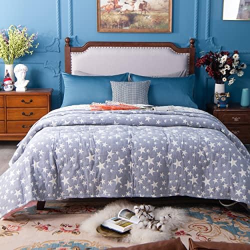 NTBAY 3 Layers Cotton Muslin Twin Blanket Blue Stars