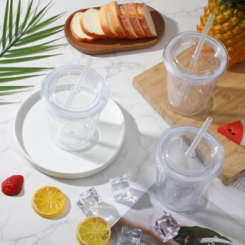 15 Pcs Clear Tumblers with Lid and Straw for Kids