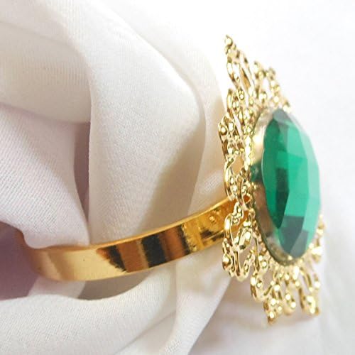 Tangpan 10pcs Gold Light Napkin Rings with Rhinestones Shiny Green