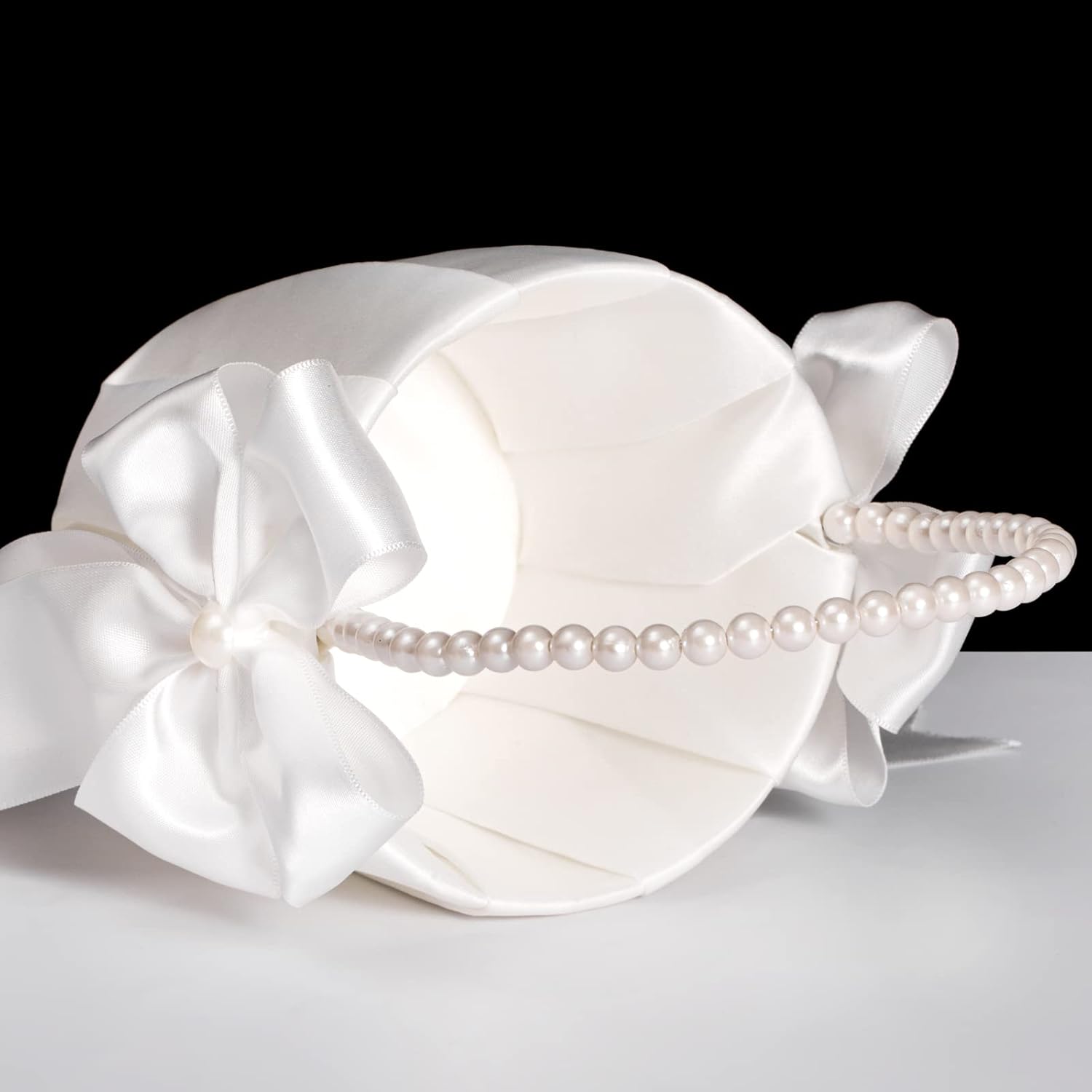 Ivory Flower Girl Baskets With Pearl Handle Set of 2