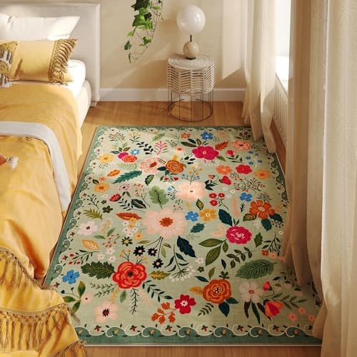 Boho Floral 3x5 Area Rug Non Slip Washable