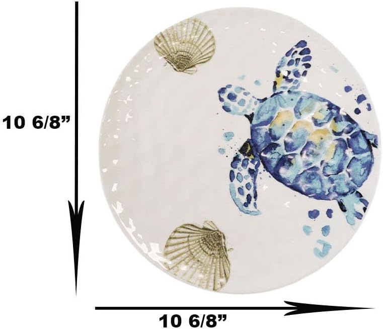 Ebros Nautical Blue White Sea Turtle Dinner Plate Set