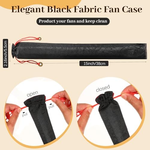8pcs Large Folding Fans Set for Line Dance and Popping - Black