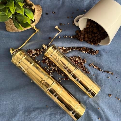 Set of Two Brass Manual Coffee Grinders with Handle