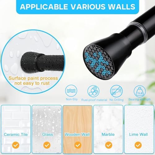 MEXAU Black Spring Tension Curtain Rod 28-52 Inches No Drill