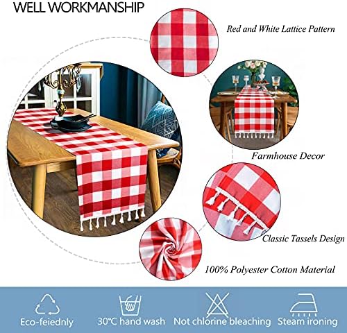 DUOBAO Buffalo Plaid Table Runner Red and White Checkered 14x108 Inches