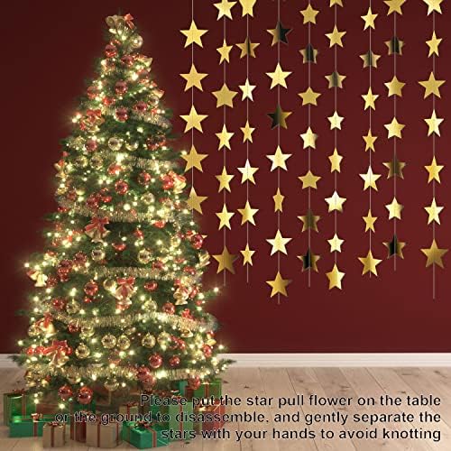 Patelai Glitter Star Garland 130 Feet Gold Decor