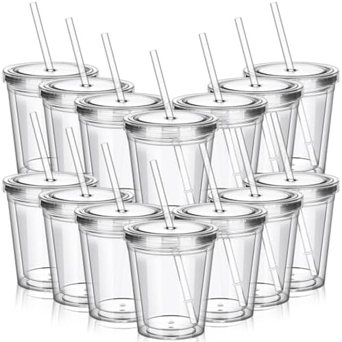 15 Pcs Clear Tumblers with Lid and Straw for Kids