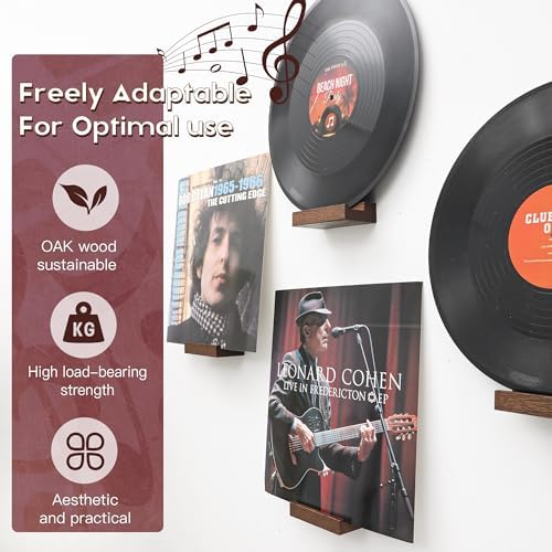 Wood Vinyl Record Shelf Wall Mount 6 Light Walnut