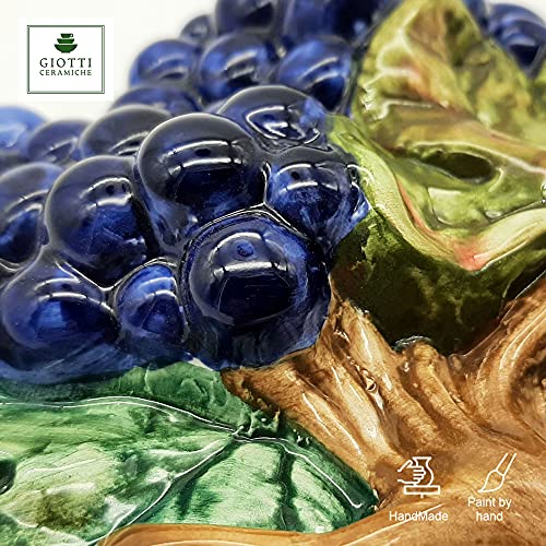Italian Ceramic Fruits Wall Decor - Hand Painted Grapes Figs Apple