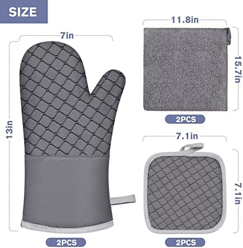 6 Pcs Oven Mitts and Pot Holders Set Grey