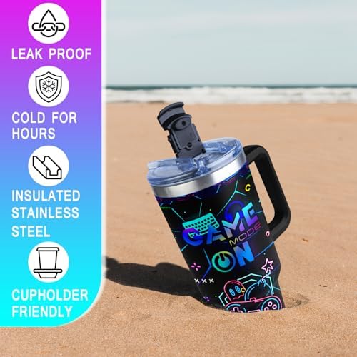 Gaming Mug for Men and Boys 40oz Tumbler with Handle and Straw