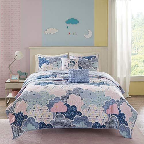 Reversible Cotton Quilt Set for Kids - 5 Piece Cloud Blue