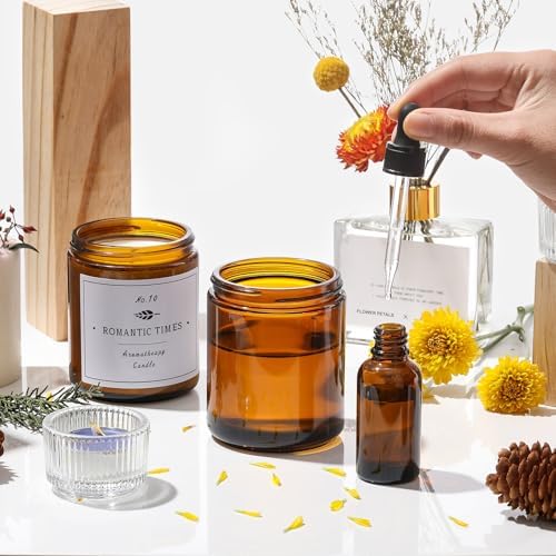 24 Pack 8oz Amber Glass Jars with Black Lids