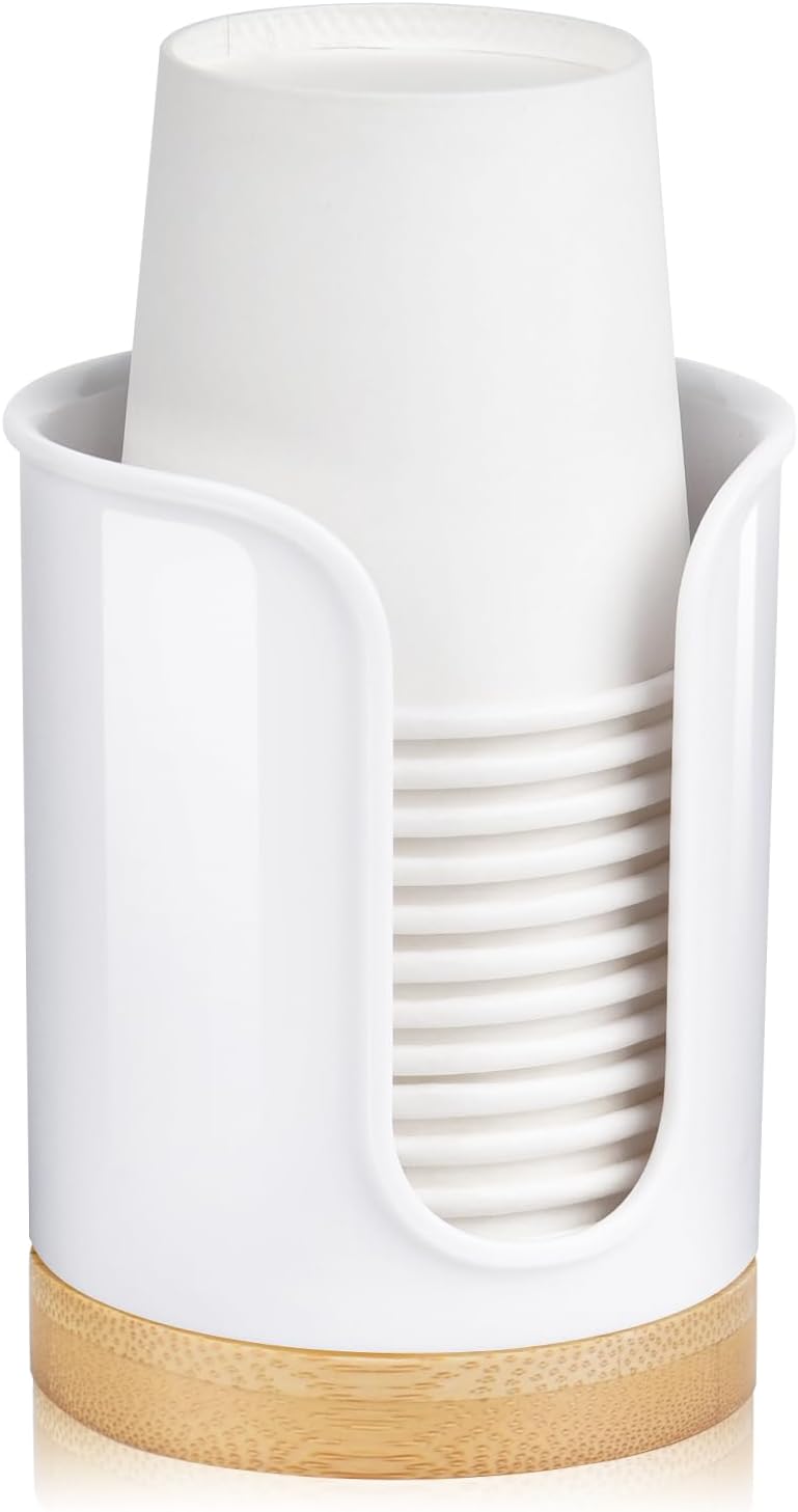 Bathroom Cup Holder Dispenser - PC and Bamboo White Pack of 1