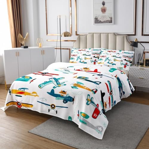 Feelyou Cartoon Aircraft Coverlet Set for Kids
