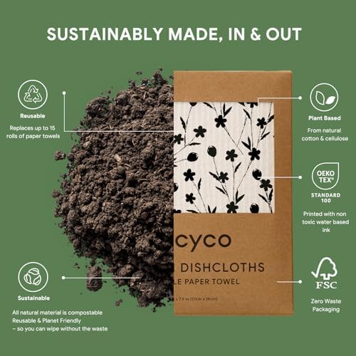 RECYCO Swedish Dishcloths 5 Pack Reusable Kitchen Wipes