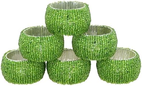 YourKart Handmade Beaded Napkin Rings Set of 6 Green