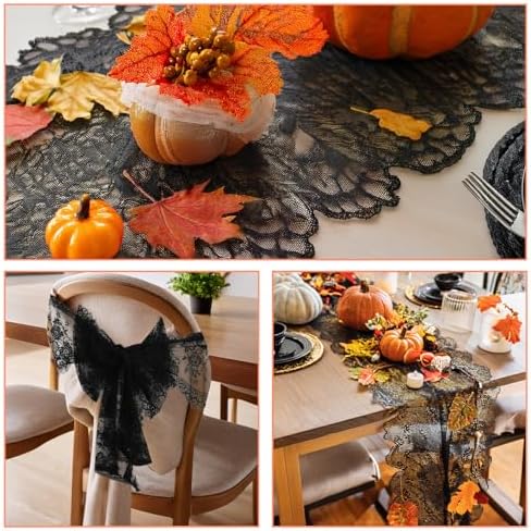 12 Pcs Black Lace Table Runners Rustic Wedding Decor
