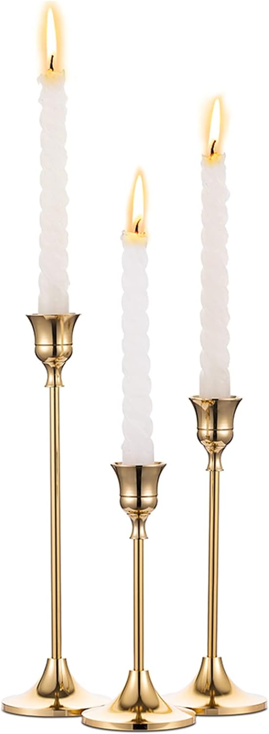 NUPTIO Brass Gold Candlestick Holder Set of 3