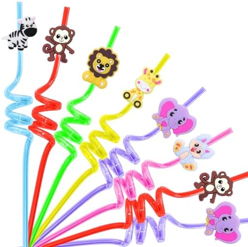 24Pcs Jungle Animal Party Straws for Kids and Adults