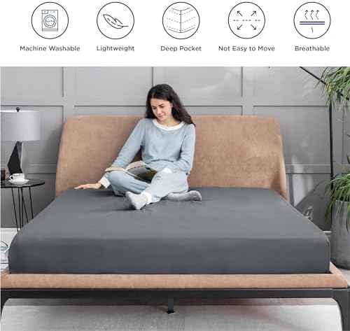 Bedsure Queen Fitted Sheet - Ultra Soft Microfiber Deep Pocket Fade Resistant