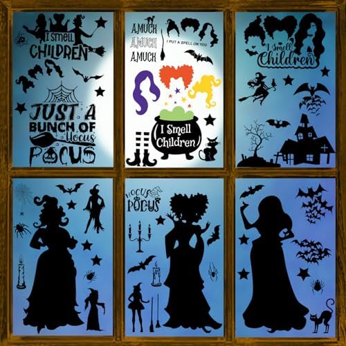 Hocus Pocus Halloween Window Clings Set 91pcs Double-Sided