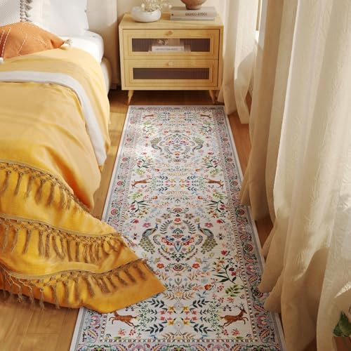 Rugcomf Washable Floral Runner Rug 26x8 Non-Slip Kitchen Entryway Carpet