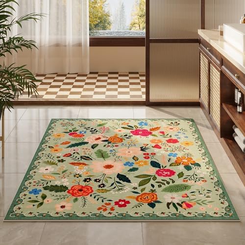 Boho Floral 3x5 Area Rug Non Slip Washable
