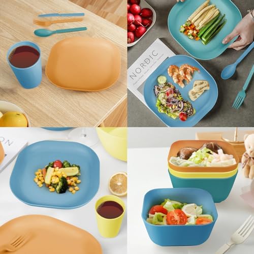 24 Piece Wheat Straw Dinnerware Set for 4 Unbreakable
