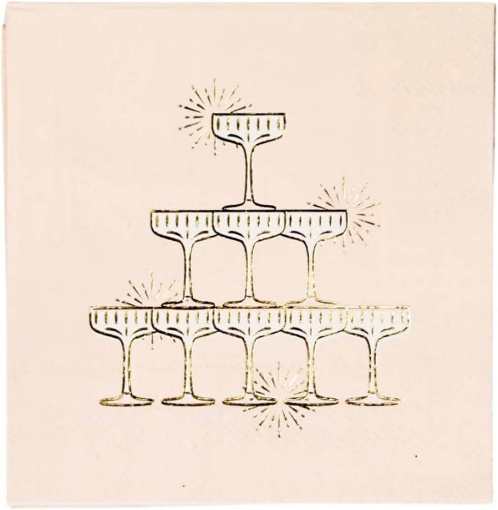 Champagne Tower Cocktail Napkins 5 Inch Folded 20 Pack