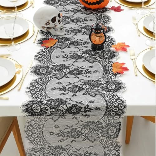 12 Pcs Black Lace Table Runners Rustic Wedding Decor