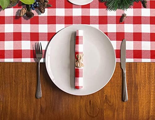 DUOBAO Buffalo Plaid Table Runner Red and White Checkered 14x108 Inches