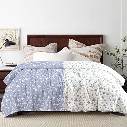 NTBAY 3 Layers Cotton Muslin Twin Blanket Blue Stars