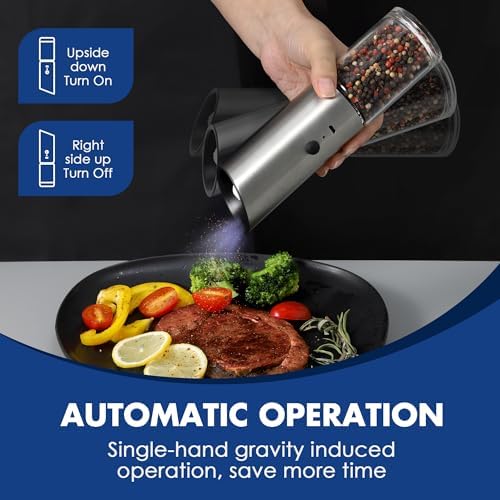 Vzaahu Gravity Electric Pepper and Salt Grinder Set of 2 - Rechargeable and Adjustable
