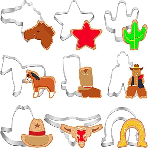 Patelai 9 Piece Cowboy Cookie Cutter Set Stainless Steel