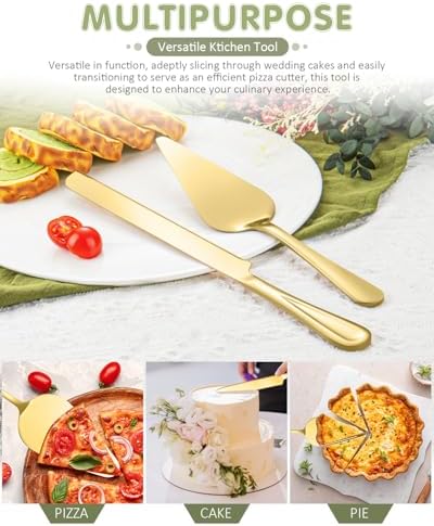 FTAKRY 13-Inch Cake Cutting Set with Gold Finish
