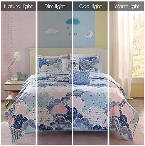 Reversible Cotton Quilt Set for Kids - 5 Piece Cloud Blue