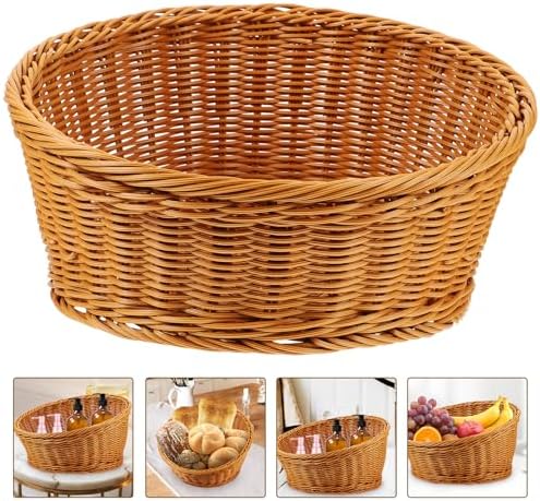Amosfun Artificial Wicker Bread Basket Round Food Storage Basket 12x12x75 Inch