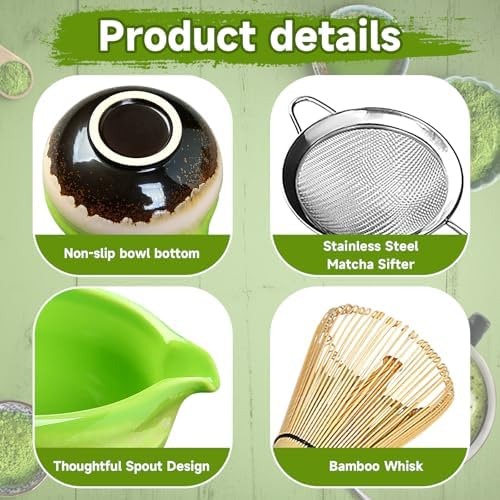 Japanese Matcha Set - Ceremony Tools with Bamboo Whisk Scoop Sifter Bowl Holder