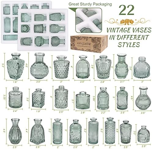 KAMJUNTAR Green Glass Bud Vase Set of 22
