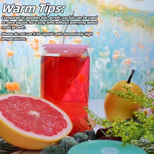 4 Pack Acrylic Lids for Glass Cups with Bamboo Lids and Straws