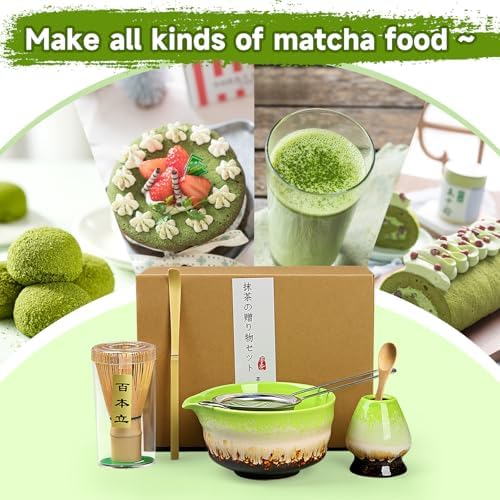 Japanese Matcha Set - Ceremony Tools with Bamboo Whisk Scoop Sifter Bowl Holder