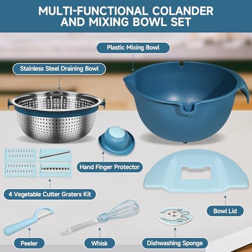 4 in 1 Colander with Mixing Bowl Set - Blue