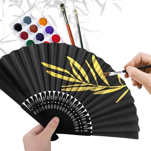 JOHOUSE 12 Pack Black Paper Folding Fans for Women