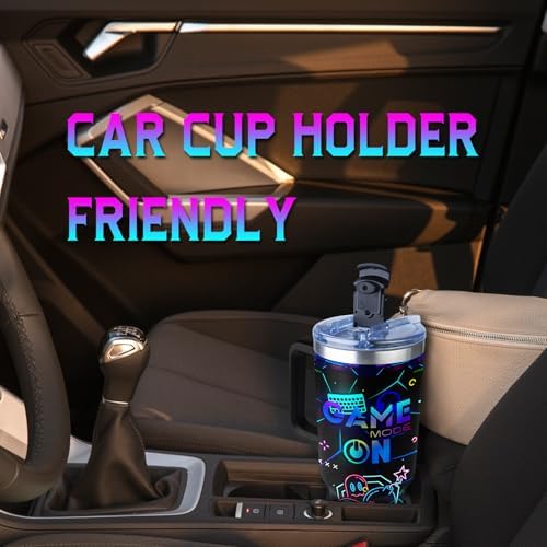 Gaming Mug for Men and Boys 40oz Tumbler with Handle and Straw