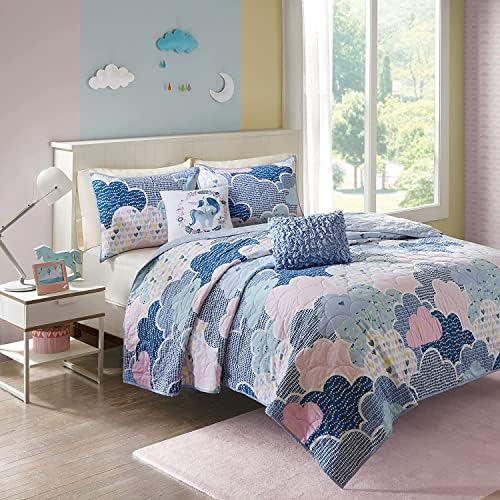 Reversible Cotton Quilt Set for Kids - 5 Piece Cloud Blue